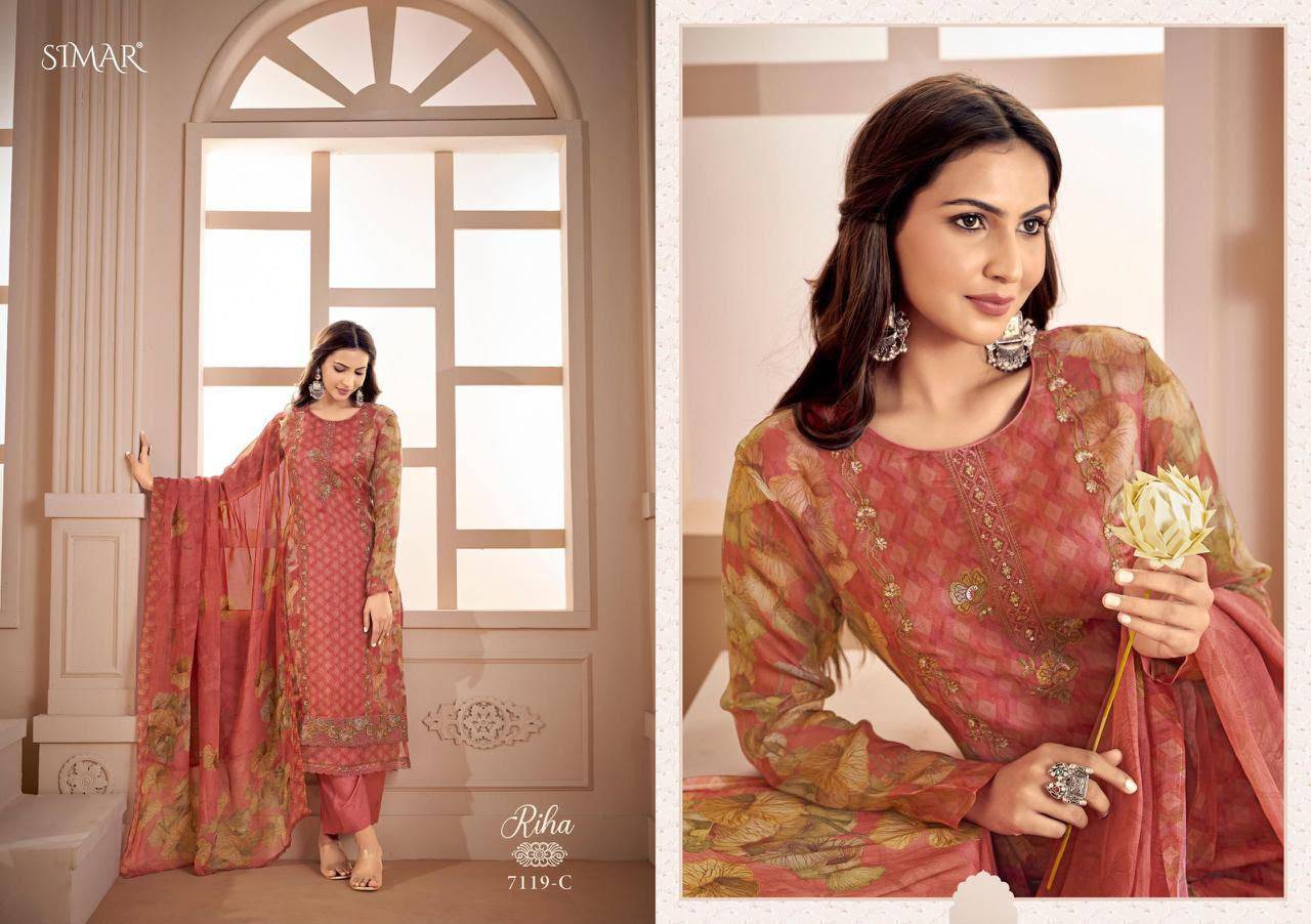 Riha By Glossy 7119A To D Series Stylish Beautiful Colourful Muslin Dresses At Wholesale Price
